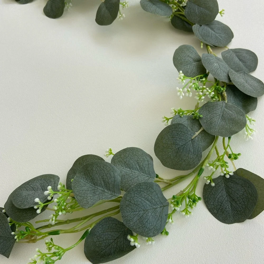 4 garlands - Seeded Flower Eucalyptus Greenery Leafy Garland 6.5 feet